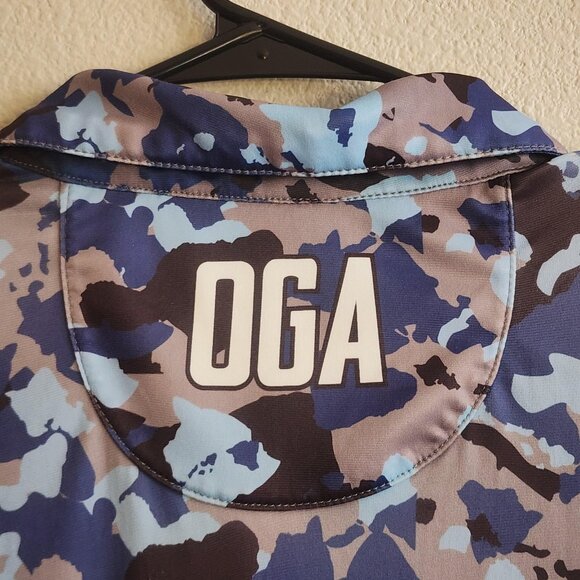 Oahu Golf Shirt Mens XS Blue Brown Camo Pattern Performance Polo Lightweight - Picture 8 of 10